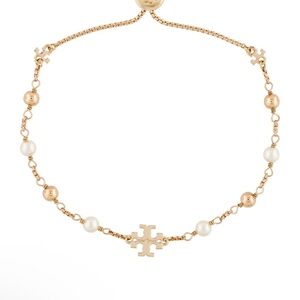 Tory Burch Gold and Pearl Beaded Pearl Slider Bracelet NWB